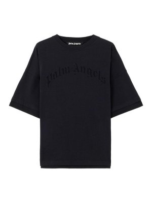 Palm Angels: t-shirts - T-shirt in black cotton with black logo