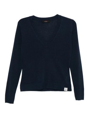 PEUTEREY: v necks - Jan long-sleeved v-neck sweater in navy blue