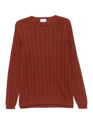 SCAGLIONE: crew necks - Knitwear in red linen and cotton with stripes