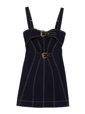 Versace Jeans Couture: abiti corti - Abito corto nero con fibbie dorate