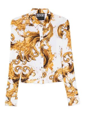 Versace Jeans Couture: camicie - Camicia bianca con stampa barocca oro