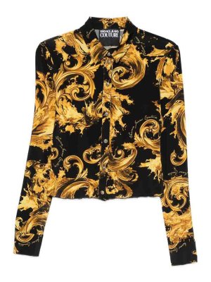 Versace Jeans Couture: camicie - Camicia nera con stampa barocca dorata