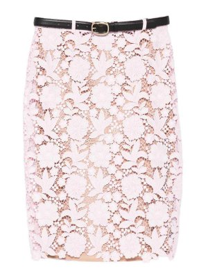 Self Portrait: Knee length skirts & Midi - Midi skirt in white lace with belt