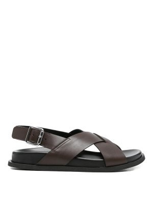 GUGLIELMO ROTTA: sandals - Flat sandals twill ranch in brown leather