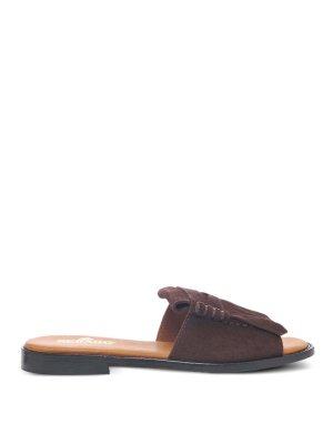SEBAGO: Loafers & Slippers - Brown suede slippers with fringes