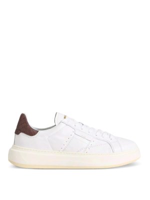 WOOLRICH: trainers - Sneakers in white leather with brown heel