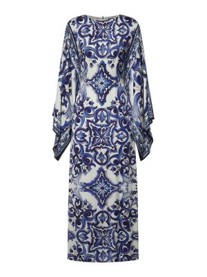 DOLCE & GABBANA: abiti lunghi - Abito Lungo in Charmeuse Stampa Maiolica