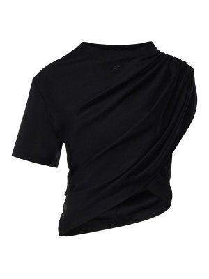 Courreges: t-shirts - Asymmetrical Cropped T-Shirt In Cotton Jersey