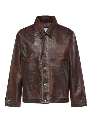 FOUND: leather jacket - Crocodile-Embossed Leather Jacket