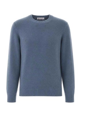 BRUNELLO CUCINELLI: Suéteres con cuello pico - Suéter Cuello Redondo - Azul