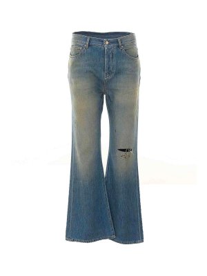 AMIRI: jeans bootcut - Jeans bootcut tagliati Desert Sky