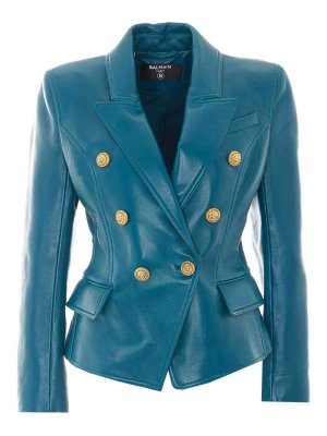 Balmain: Chaquetas de cuero - Chaqueta De Cuero - Azul