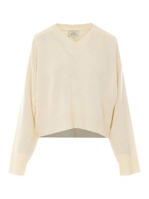 LOULOU STUDIO: Strickpullover mit Rundhalsausschnitt - Rundhalspullover - Weiß