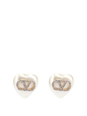 VALENTINO GARAVANI: Orecchini - orecchini di perle con firma vlogo bianco