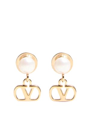 VALENTINO GARAVANI: Orecchini - orecchini di perle con firma vlogo in oro