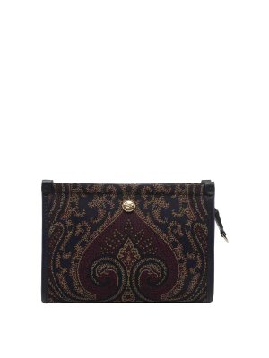 ETRO: clutches - brown paisley jacquard pouch