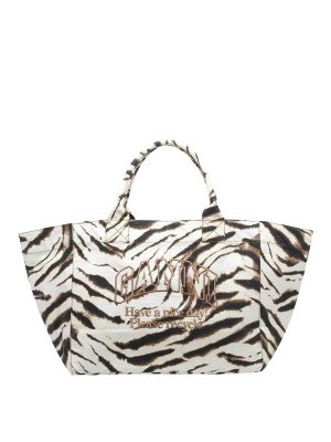 GANNI: totes bags - egret xxl zebra tote bag