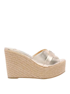 JIMMY CHOO: sandals - gold leda wedges sandals