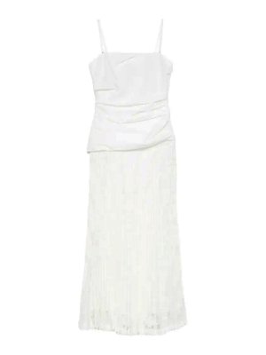 JONATHAN SIMKHAI: knee length dresses - White cotton and lace midi dress