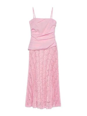 JONATHAN SIMKHAI: knee length dresses - Pink cotton and lace midi dress