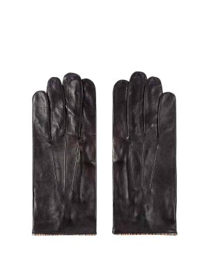 PAUL SMITH: guanti - Guanto in pelle con bordino a righe