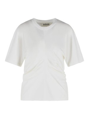 ROHE: t-shirt - T-shirt drappeggiata in misto cotone bianco