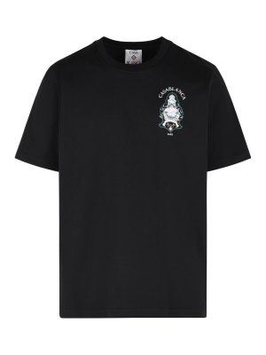 CASABLANCA: t-shirts - hotel emblem' black cotton t-shirt