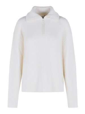Courreges: Strickpullover mit Rundhalsausschnitt - Rundhalspullover - Weiß