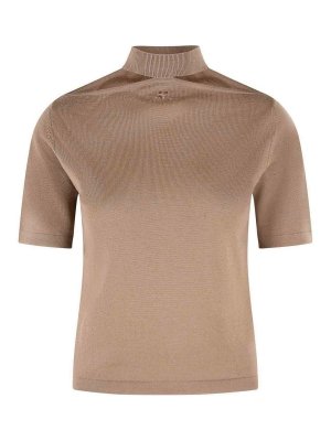 Courreges: Strickpullover mit Rundhalsausschnitt - Rundhalspullover - Braun