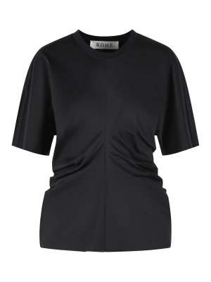 ROHE: t-shirt - T-shirt drappeggiata in misto cotone nero