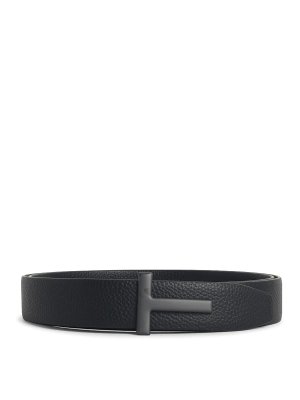TOM FORD: belts - t icon' black leather belt