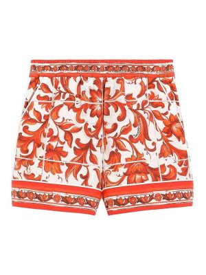 Dolce & Gabbana Jr: Trousers Shorts - Majolica-Print Poplin Vanity Shorts
