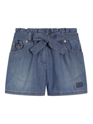 Dolce & Gabbana Jr: Trousers Shorts - Denim Shorts With Dg Rhinestones Logo