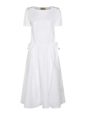 HERNO: knee length dresses - Midi Dress With Drawcord Waist