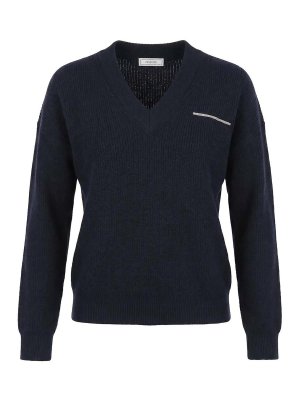 PESERICO: Strickpullover mit V-Ausschnitt - V-Pullover - Blau
