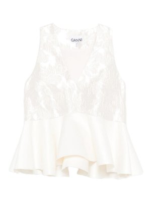 GANNI: Tops & Tank tops - Satin Cloque Peplum Top