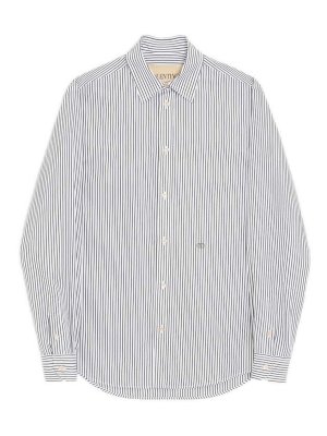 VALENTINO GARAVANI: shirts - Vlogo Embroidered Striped Cotton Poplin Shirt