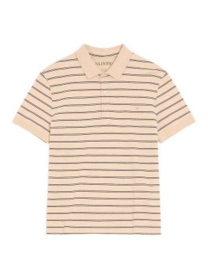 VALENTINO GARAVANI: polo shirts - Cotton Pique Polo Shirt With Vgold Stripes