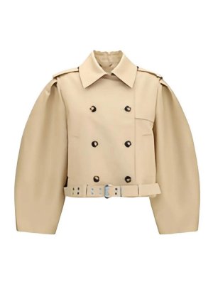 GANNI: giacche blazer - Giacca con cintura in doppio cotone