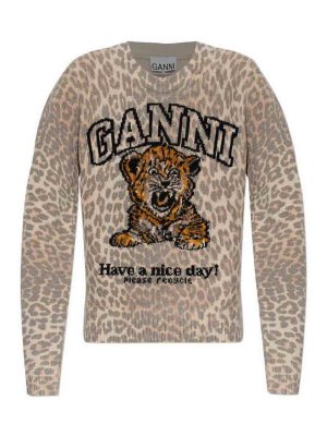 GANNI: crew necks - Graphic Wool Sweater Tiger