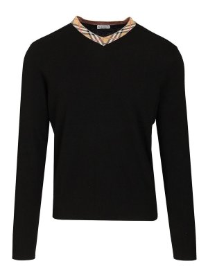 BURBERRY: Strickpullover mit V-Ausschnitt - V-Pullover - Schwarz