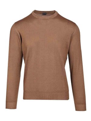 FEDELI: Strickpullover mit Rundhalsausschnitt - Rundhalspullover - Braun