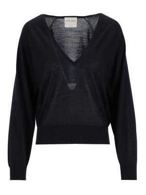 FORTE FORTE: Suéteres con cuello pico - Suéter Cuello Redondo - Azul