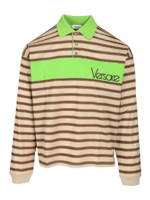 VERSACE: polo - Polo In Cotone Rigato Con Intarsio