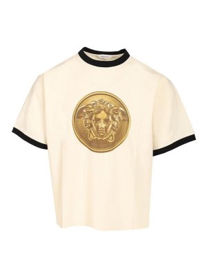 VERSACE: t-shirts - Cotton Jersey T-Shirt With Print