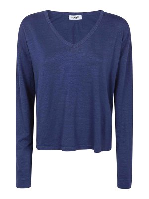 BASE: Strickpullover mit Rundhalsausschnitt - Rundhalspullover - Blau