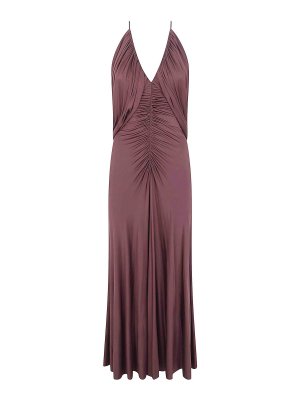 Self Portrait: knee length dresses - Brown Jersey Drape Midi Dress