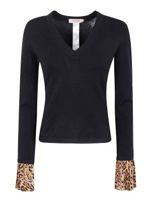 TWINSET: maglia collo a v - Scollo A V Con Stampa Animalier