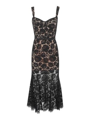 Self Portrait: knee length dresses - Black Fine Lace Midi Dress