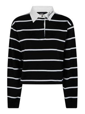 AMIRI: polo shirts - Script Stripe Crop Long Sleeves Polo Shirt